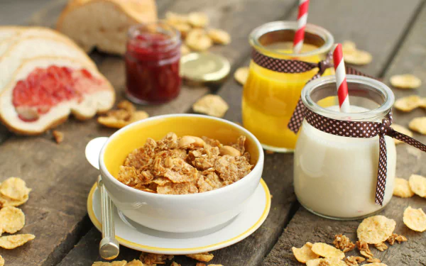 milk cereal jam still life food breakfast HD Desktop Wallpaper | Background Image