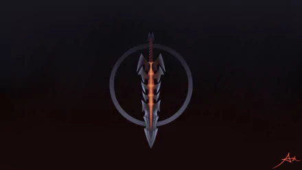 HD PC desktop wallpaper featuring Aatrox’s sword from League of Legends, showcasing dark and fiery design elements from the video game.