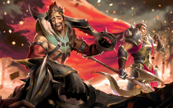 HD desktop wallpaper featuring Darius and Draven from League of Legends, depicted in an intense and dynamic battle scene.