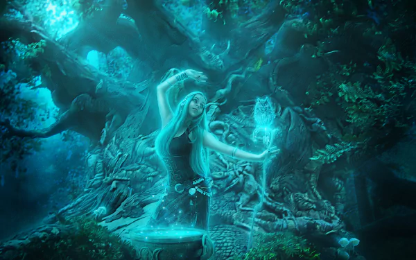 staff owl fantasy witch HD Desktop Wallpaper | Background Image