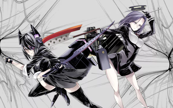 Dynamic HD wallpaper featuring Tatsuta and Tenryuu from Kantai Collection, presented in an engaging anime style with intricate backgrounds and bold colors.