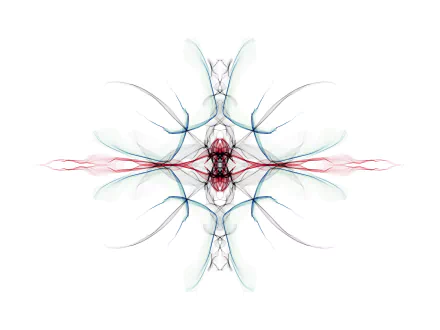 HD abstract generative design featuring symmetrical, delicate lines and shapes in soft red, blue, and black tones on a white background, crafted for a PC desktop wallpaper.