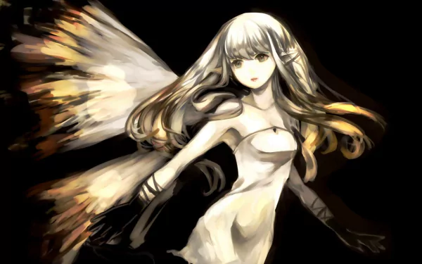 HD PC desktop wallpaper featuring a dark-themed fairy with flowing wings and a white dress, inspired by the video game Bravely Default, set against a dark gaming backdrop.