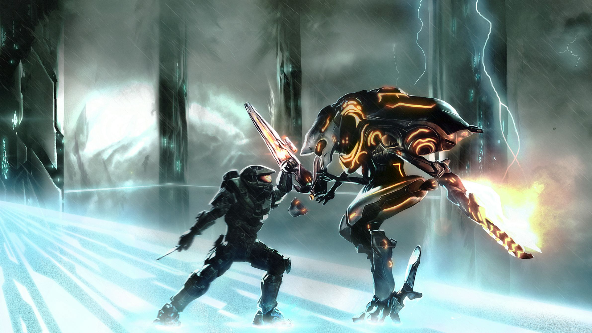 Halo Epic Battle HD Wallpaper: Master Chief vs. Hunter Clash ...