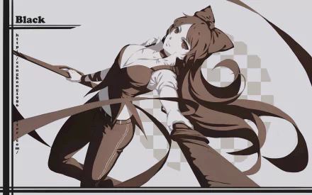 A stylish HD wallpaper featuring Blake Belladonna from the anime RWBY, showcasing her iconic look with flowing hair and a striking pose against a minimalist background.