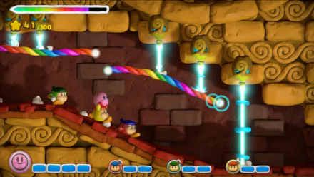HD wallpaper featuring a scene from Kirby and the Rainbow Curse with colorful paths and character gameplay.