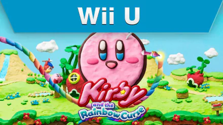 HD desktop wallpaper featuring Kirby from Kirby and the Rainbow Curse for the Wii U, set against a vibrant, colorful clay-like landscape.