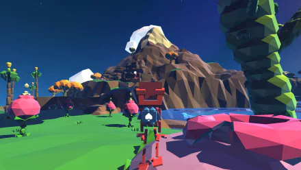 HD desktop wallpaper from the game Grow Home featuring a colorful, stylized landscape with a robot character.