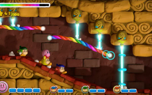 HD wallpaper featuring a scene from Kirby and the Rainbow Curse with colorful paths and character gameplay.