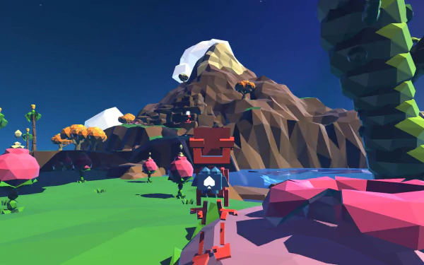 HD desktop wallpaper from the game Grow Home featuring a colorful, stylized landscape with a robot character.