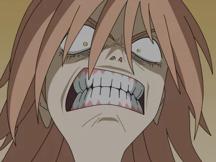 Close-up of an intense, shouting anime character from FLCL, featured in an HD PC desktop wallpaper and background.
