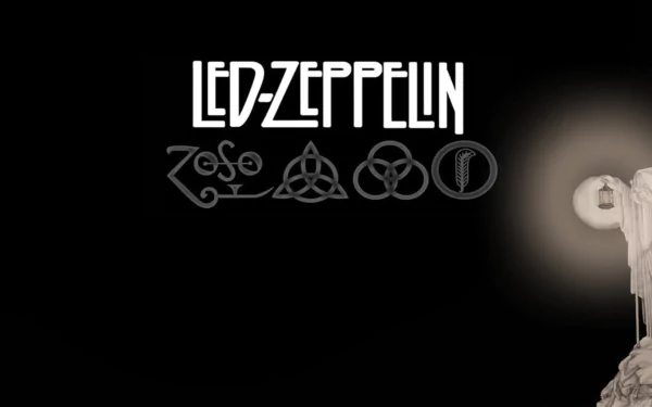 HD PC desktop wallpaper featuring the Led Zeppelin logo and iconic band symbols on a black background, representing the legendary rock music group.