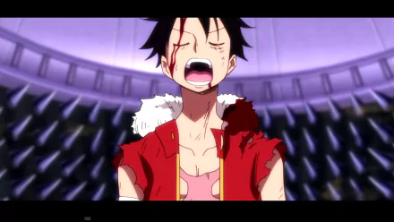 HD PC desktop wallpaper featuring Monkey D. Luffy from the anime One Piece in an emotional, intense moment with vivid colors and dynamic lighting.