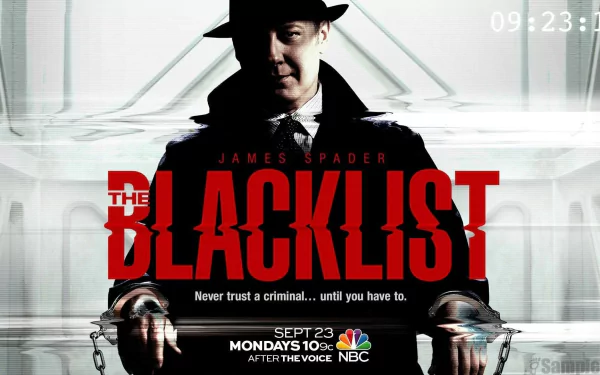 HD wallpaper of 'The Blacklist' featuring the central character in a fedora with show details and airtime.