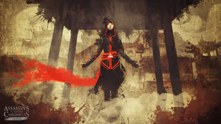 A striking HD wallpaper from Assassin's Creed Chronicles: China, showcasing a mysterious assassin in a dark outfit, surrounded by dynamic colors and an atmospheric backdrop.