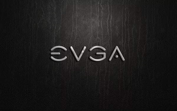 HD PC desktop wallpaper and background featuring a metallic EVGA logo centered on a dark, textured, technology-themed surface
