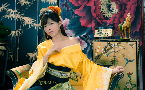 armchair flower hair-dress traditional costume Taiwanese asian woman Liào Kǎndì HD Desktop Wallpaper | Background Image
