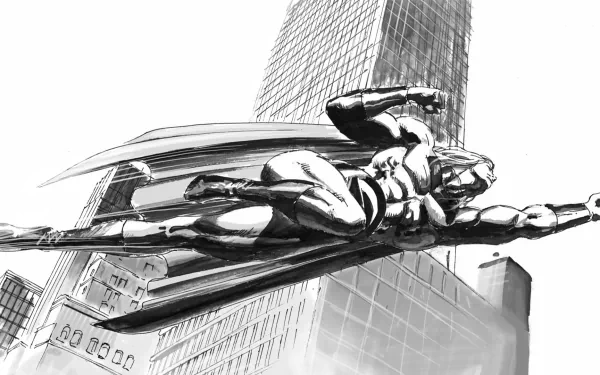 A dynamic comic-inspired HD wallpaper featuring a flying superhero, Sentry, soaring above a city skyline, capturing the essence of action and adventure.