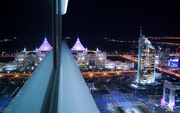 Man Made Astana Cities Kazakhstan Night Reflection Window Khan Shatyr HD Wallpaper | Background Image