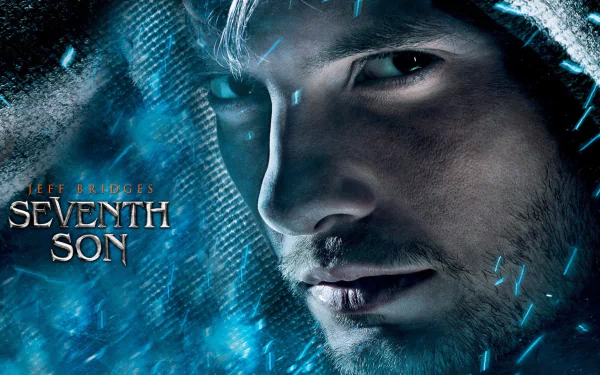 HD PC desktop wallpaper featuring a close-up of a character from the movie Seventh Son with a dark, mystical blue background and intense expression.