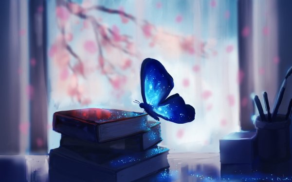 Fantasy Artistic Book Butterfly Blossom Shadow Glitter HD Wallpaper | Background Image