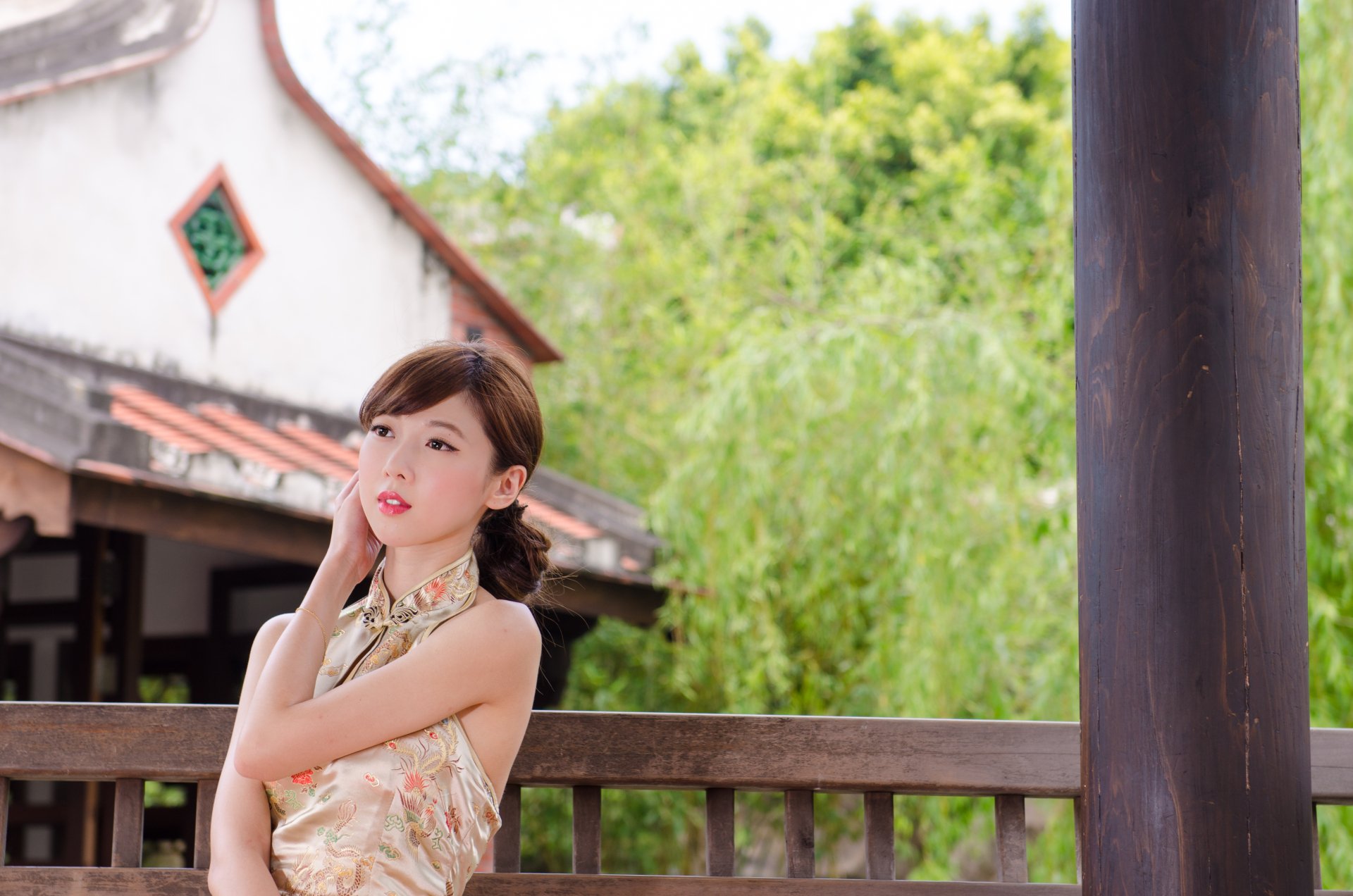 Download Taipei Lin Antai Historical Home Taiwanese Asian Model Woman Chén Qiáoqiáo 4k Ultra HD Wallpaper