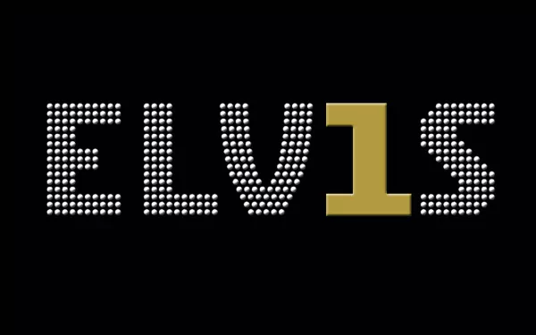 HD desktop wallpaper featuring bold, stylized text ELV15 with a rock & roll vibe, paying tribute to Elvis Presley’s iconic music legacy.