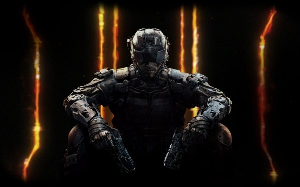 HD desktop wallpaper featuring a Call of Duty: Black Ops III character in combat gear with glowing orange streaks in the background.