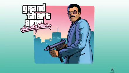 HD wallpaper featuring Diego Méndez from Grand Theft Auto: Vice City, showcasing the character with a weapon against a stylized urban backdrop.