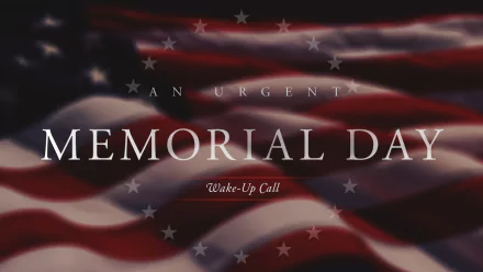 HD PC desktop wallpaper featuring a waving American flag with text An Urgent Memorial Day Wake-Up Call, capturing the spirit of the Memorial Day holiday.