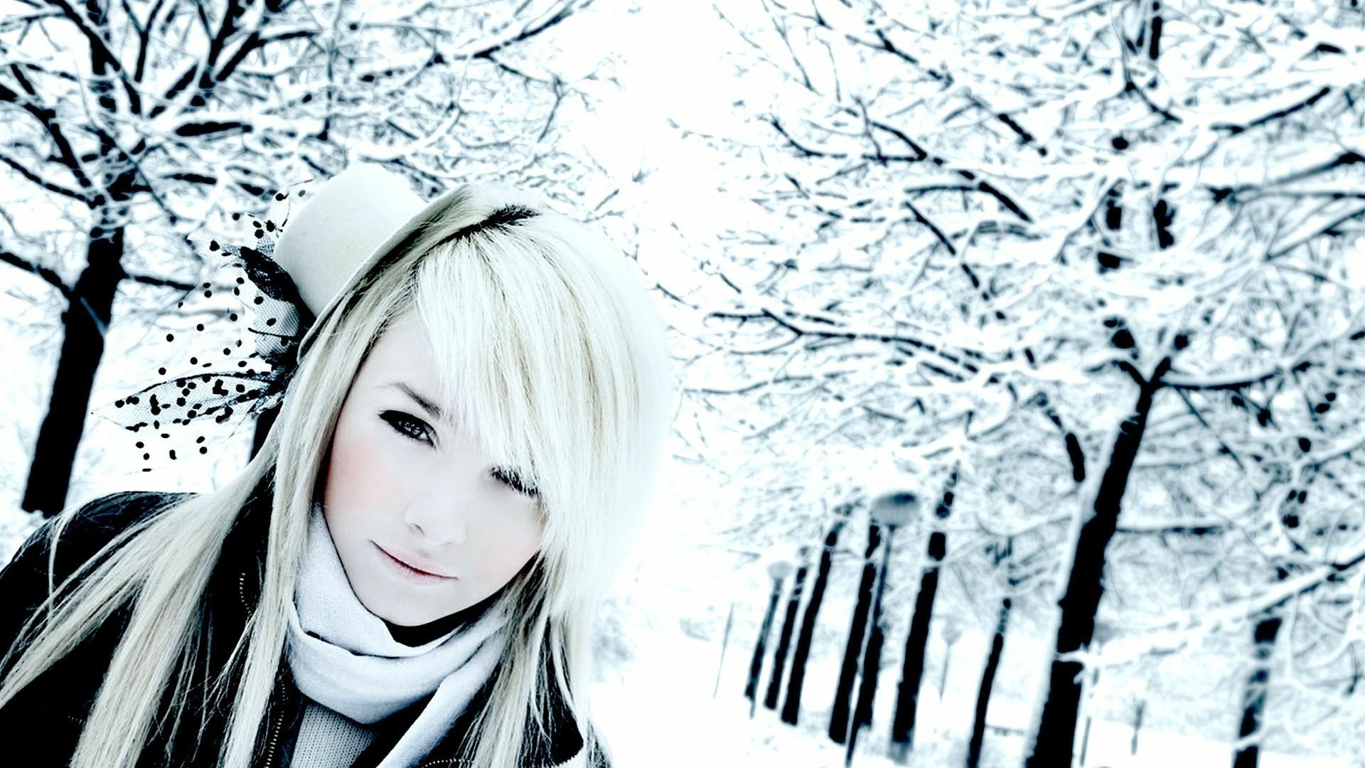 Download White Hair Snow Winter Hat Woman Model HD Wallpaper