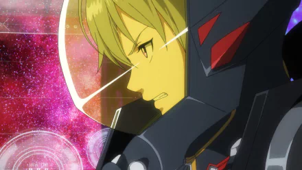 HD desktop wallpaper featuring a character from Gargantia on the Verdurous Planet set against a space backdrop with a vibrant galaxy.