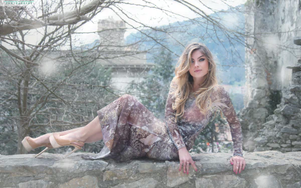 high heels blonde model snowfall outdoor dress woman mood HD Desktop Wallpaper | Background Image