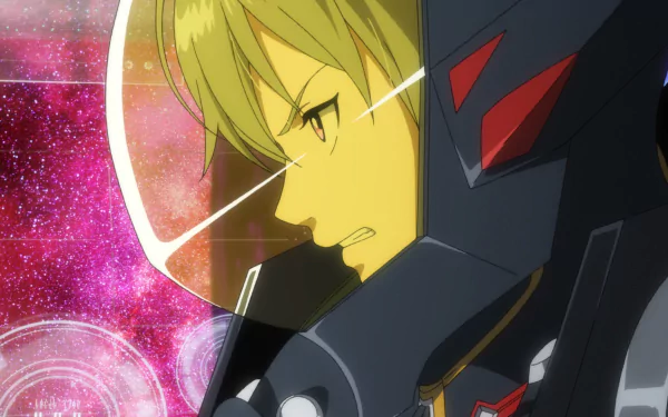 HD desktop wallpaper featuring a character from Gargantia on the Verdurous Planet set against a space backdrop with a vibrant galaxy.