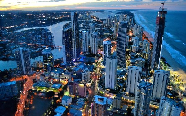 Man Made Gold Coast Cities Australia City Dusk Queensland HD Wallpaper | Background Image