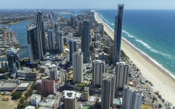 Man Made Gold Coast Cities Australia Queensland Coastline Skyscraper Ocean Sea Beach HD Wallpaper | Background Image