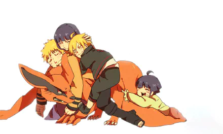 HD wallpaper featuring Naruto Uzumaki, Kurama, Hinata Hyuga, Himawari Uzumaki, and Boruto Uzumaki from the anime Boruto: Naruto the Movie.
