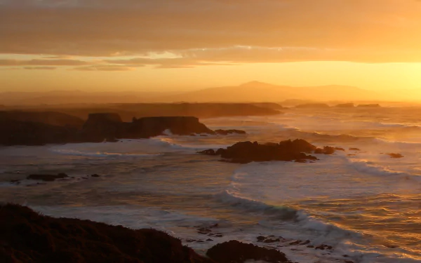 glow sunset tide wave cantabric sea sea nature seashore HD Desktop Wallpaper | Background Image
