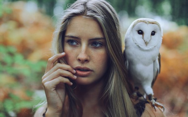 Women Model Owl Blonde Blue Eyes HD Wallpaper | Background Image
