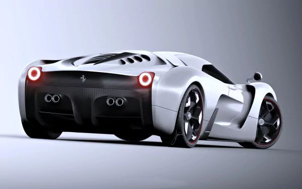 Silver Ferrari 458 Italia supercar showcased in a sleek 4K Ultra HD PC desktop wallpaper, highlighting its aerodynamic design and rear details.
