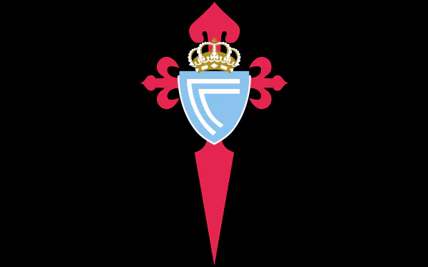 RC Celta de Vigo crest in red and blue on black — 8K Ultra HD PC desktop sports wallpaper.