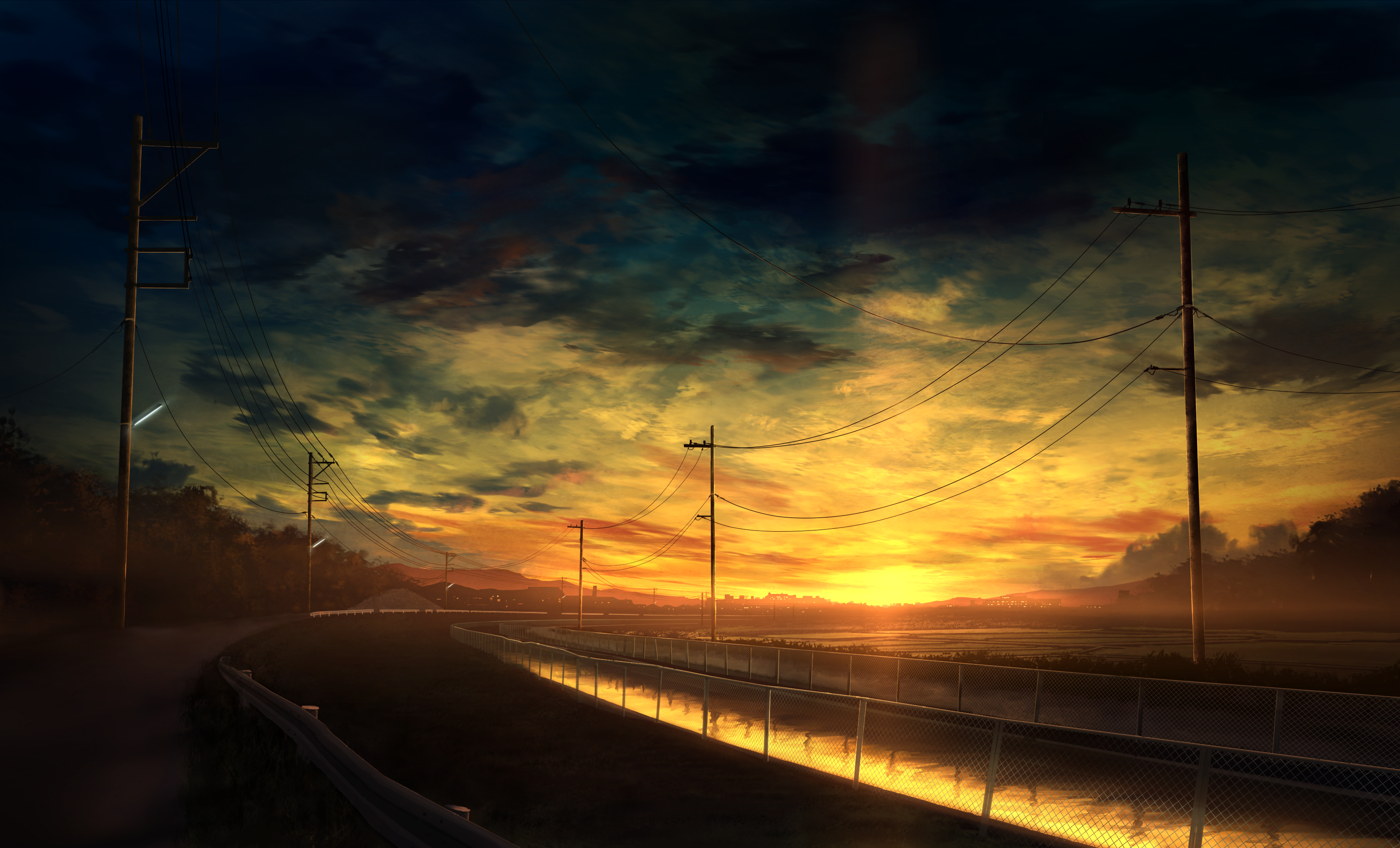 Anime scenery, sunset, anime school girl, clouds, artwork, Anime, HD  wallpaper