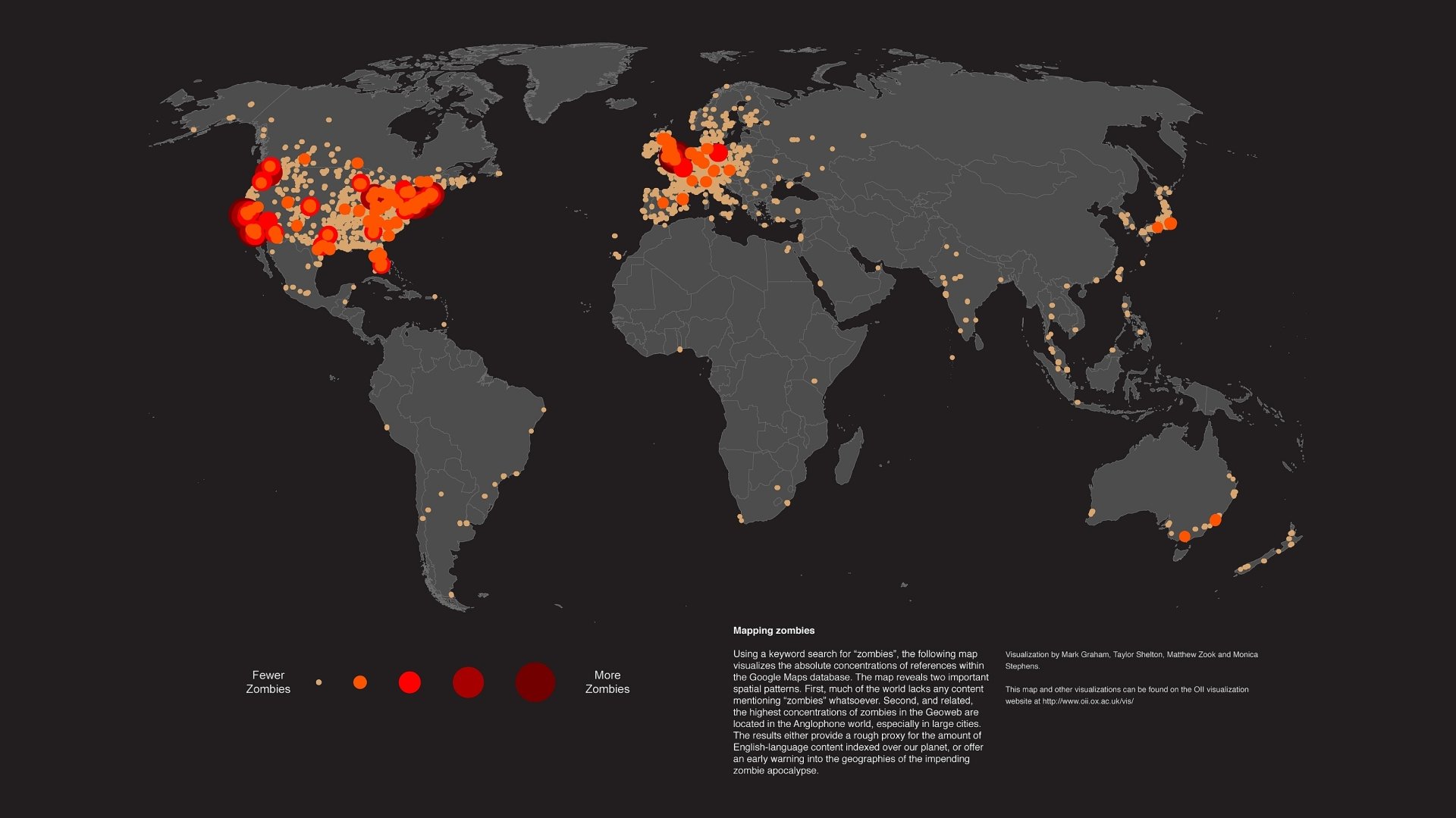 Dark zombie-themed 2K Quad HD PC desktop wallpaper: grungy world map with fiery red and orange outbreak hotspots and scattered markers on black background.