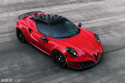 Red Alfa Romeo 4C supercar with sleek black roof and aerodynamic design, showcased as a 4K Ultra HD PC desktop wallpaper and background.