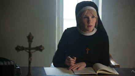 Lily Rabe as a nun in the TV show American Horror Story, depicted in a 4K Ultra HD PC desktop wallpaper and background.