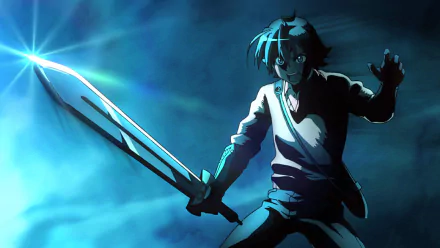 HD desktop wallpaper featuring Tatsumi from Akame Ga Kill!, depicted wielding a glowing sword in a dark, intense scene.