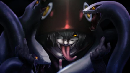 HD desktop wallpaper featuring Kabuto Yakushi from the anime Naruto, surrounded by dark snakes, intense and eerie expression.