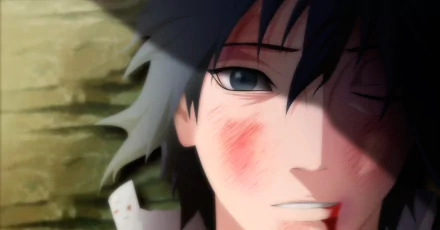A close-up of Sasuke Uchiha, a character from the anime Naruto, showcasing intense emotion with bruised cheeks and a shadowed background, designed as a high-definition desktop wallpaper.