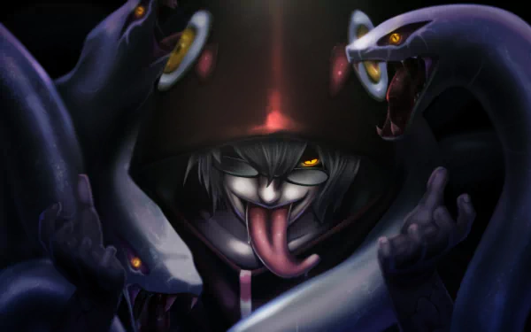 HD desktop wallpaper featuring Kabuto Yakushi from the anime Naruto, surrounded by dark snakes, intense and eerie expression.