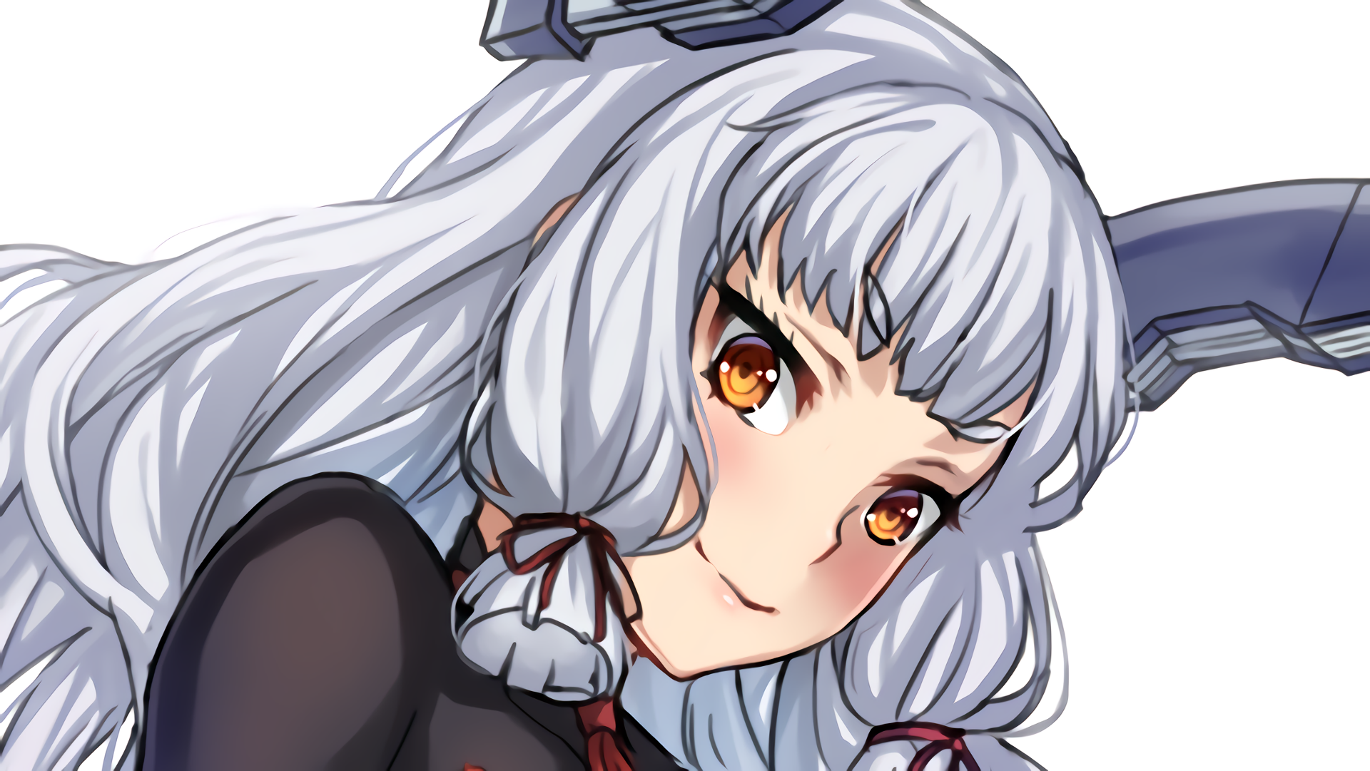 Anime-style close-up of a female character from Kantai Collection with silver hair and amber eyes, designed as an HD PC desktop wallpaper and background.